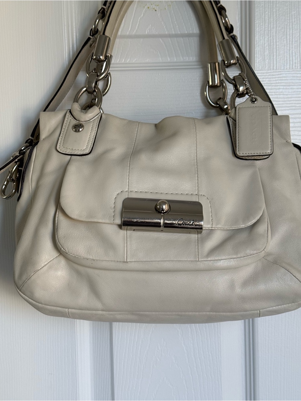 Coach Cream Leather Shoulder Bag with Silver Hardware